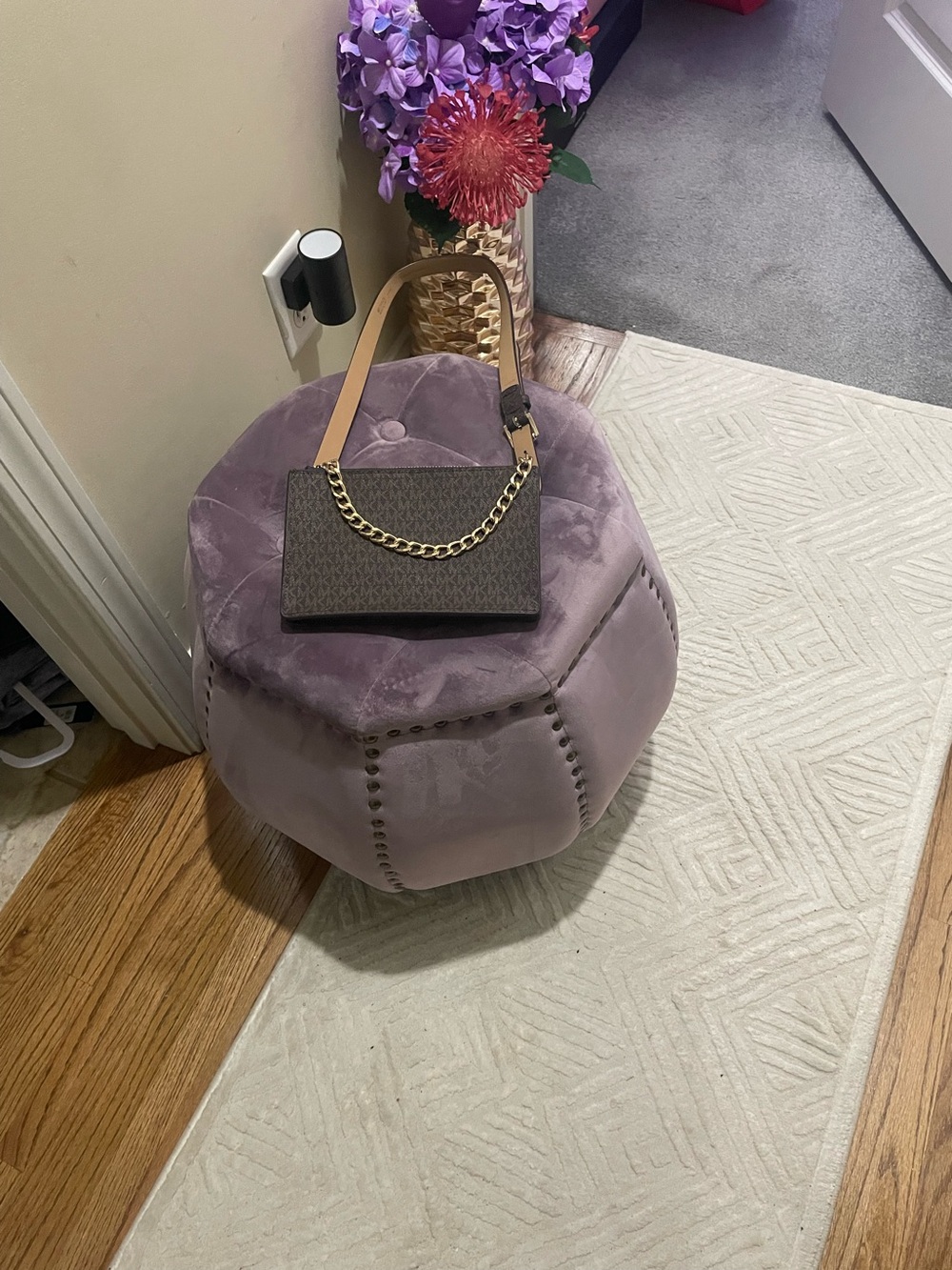 Michael Kors Brown Shoulder Bag with Tan Strap and Gold Chain
